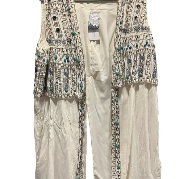 French Connection Ivory and Teal Embellished vest/waistcoat size 10 - Picture 6 of 9